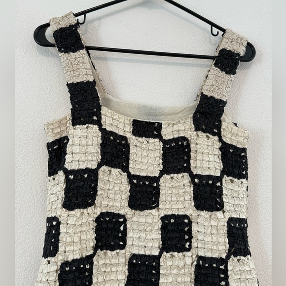 Nanushka Najya Black Cream Checked Square Neck Recycled Ribbons Mini Dress M - Picture 11 of 16